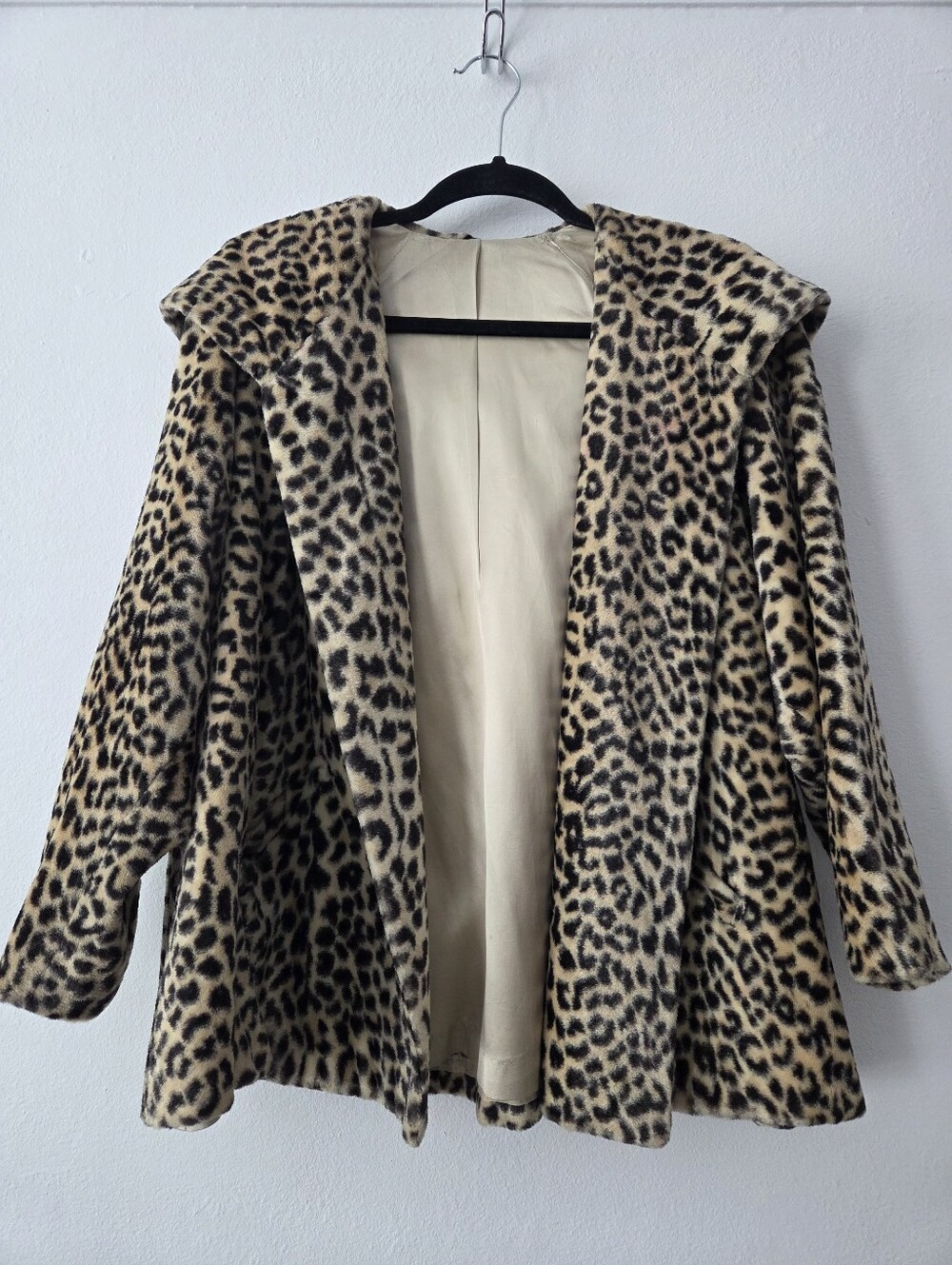 Leopard Print Teddy Jacket - Women's Beige/Black Faux Fur Coat